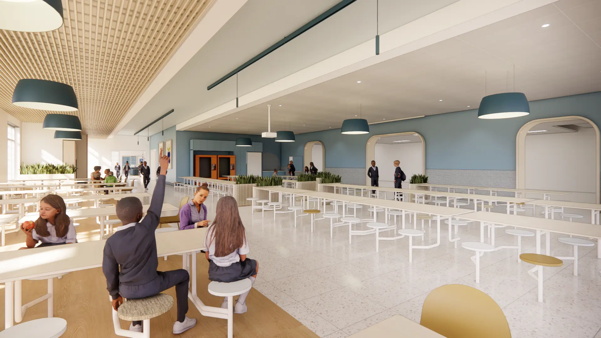 New cafeteria spaces at Randolph's Lower School on the Garth Campus.